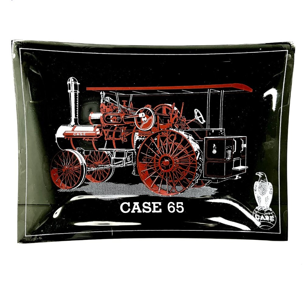 1960s J I Case Company Advertising Glass Ashtray Steam Engine Case 65 and Tinder